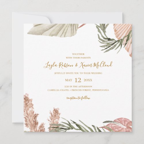 Boho Tropical Botanical  Simple Square Wedding Invitation