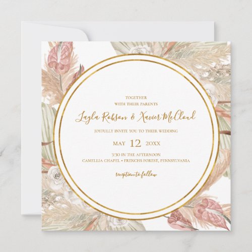 Boho Tropical Botanical  Square Wedding Invitation