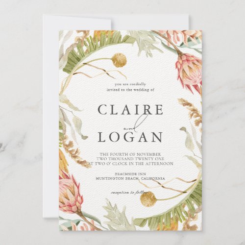 Boho Tropical Botanical Watercolor Wedding Invitation