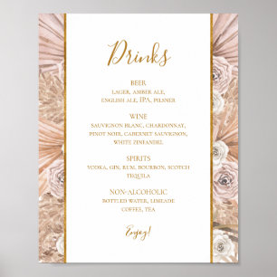 Boho Tropical Botanical Wedding Drinks Menu Sign