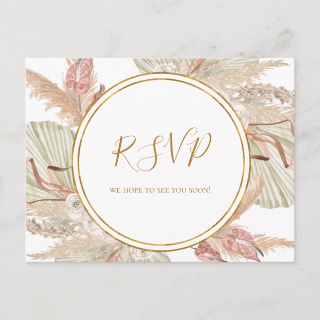 Boho Tropical Botanical | Wedding RSVP Postcard (Front)