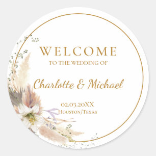 Boho Tropical Botanical Wedding Welcome Classic Round Sticker