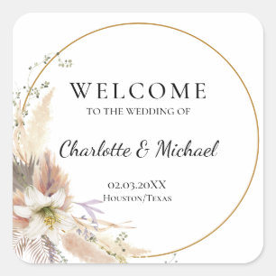 Boho Tropical Botanical Wedding Welcome Square Sticker