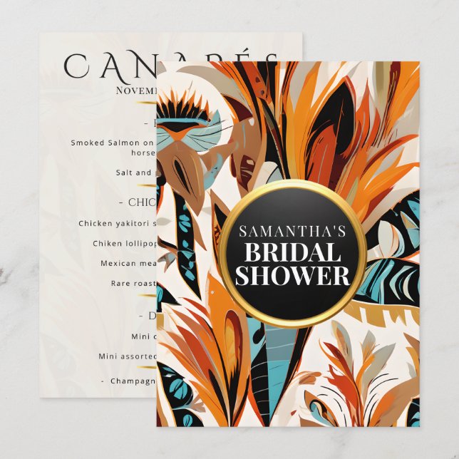 Boho Tropical Bridal Shower Warm Earthy Theme Menu (Front/Back)