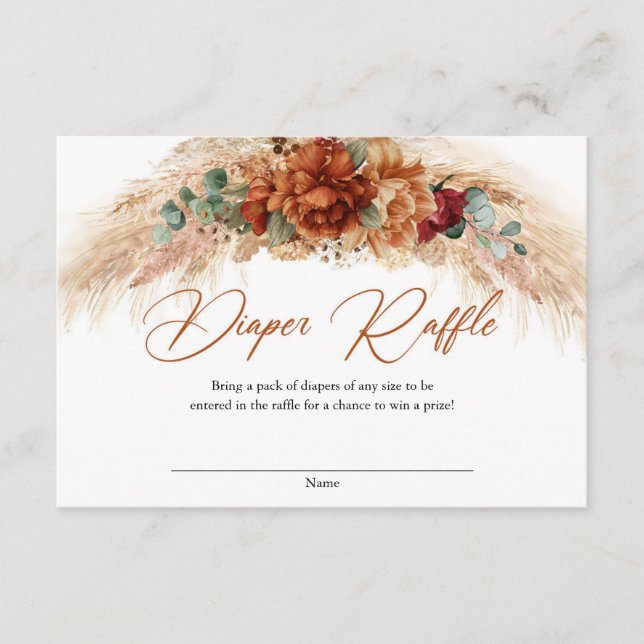 Boho tropical burnt orange copper Daiper Raffle Enclosure Card (Front)