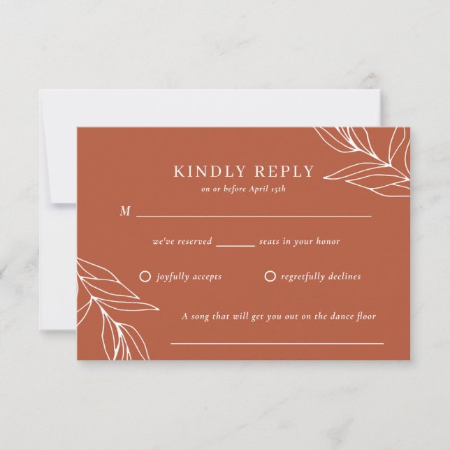 Boho Tropical Burnt Orange Wedding RSVP Card (Front)