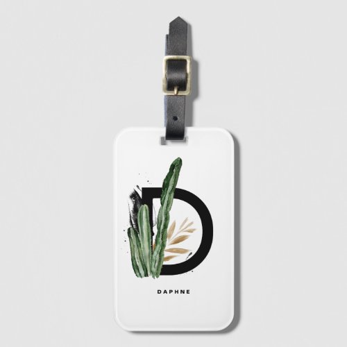 Boho Tropical Cactus Letter D Monogram Bridesmaid Luggage Tag