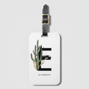 Boho Tropical Cactus Letter E Monogram Bridesmaid Luggage Tag