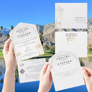 Boho Tropical Destination Palm Tree RSVP QR Code All In One Invitation