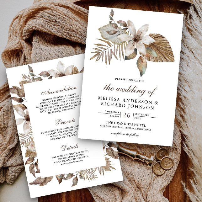 Boho Tropical Dried Palm Floral All in One Wedding Invitation (Creator Uploaded)