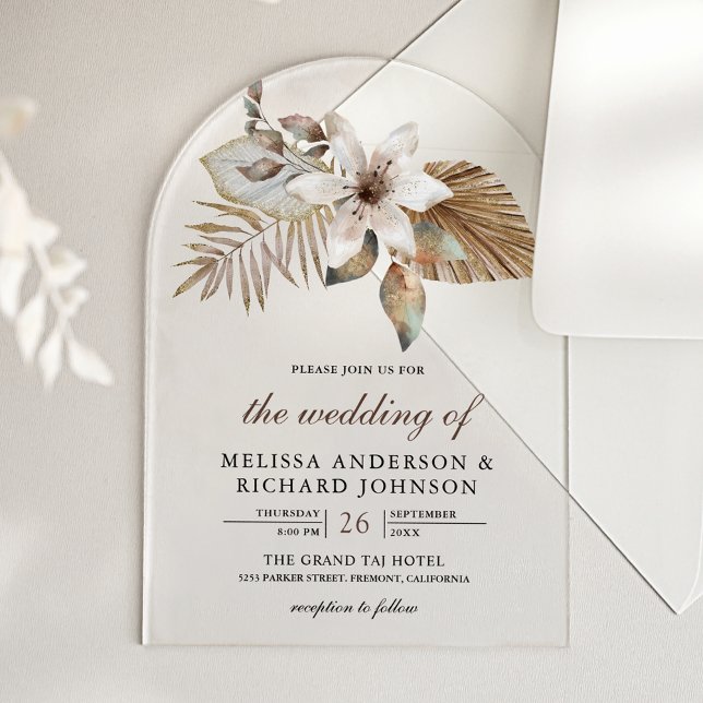 Boho Tropical Dried Palm Floral Wedding Acrylic Invitations (Creator Uploaded)