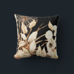 Boho Tropical Dried Palm Leaves Cream Black Throw Pillow<br><div class="desc">A bee crawling on a rustic earthy spray of cream and brown watercolor boho dried plants and palm leaves on a black background.  A modern innovate neutral tropical floral for your modern home decor style.</div>