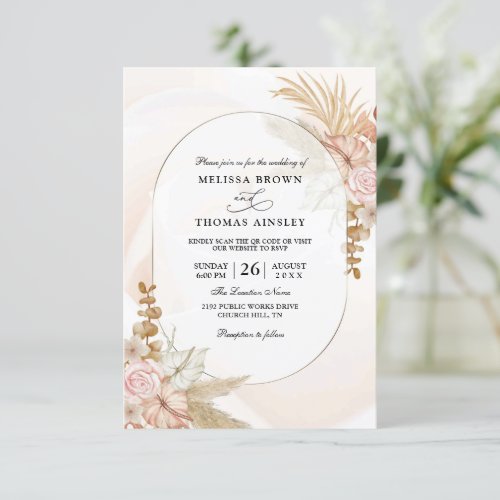 Boho Tropical Elegant Chic Budget QR Code Wedding Invitation