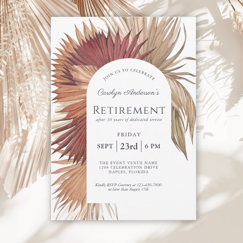 Boho Tropical Fan Palms Retirement Party Invitation