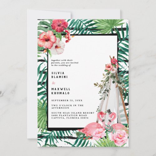 Boho Tropical Flamingo Wedding Invitation