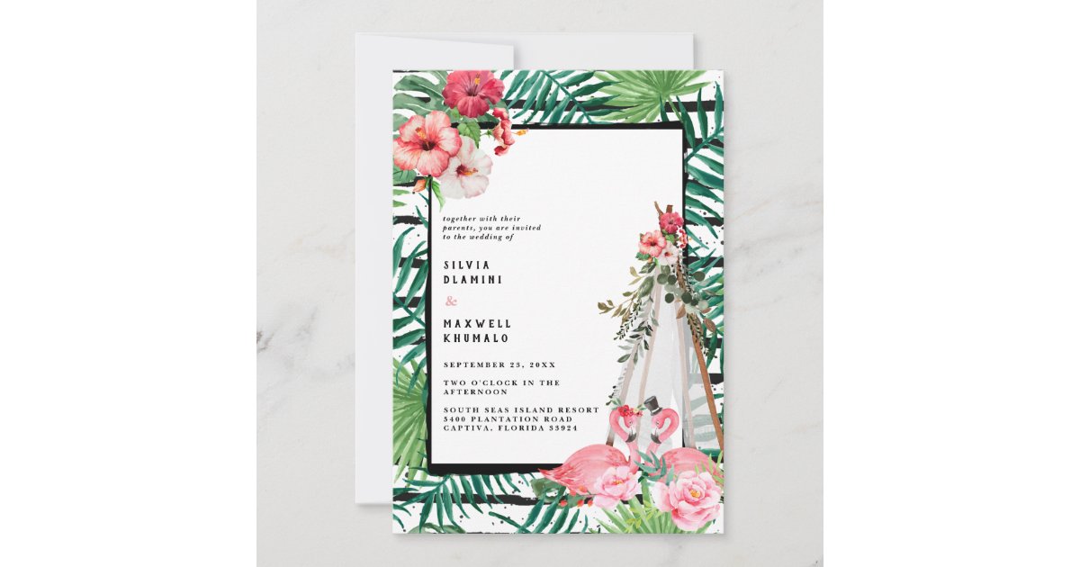 Boho Tropical Flamingo Wedding Invitation