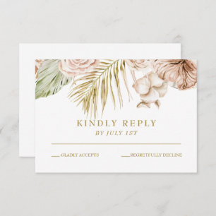 Boho Tropical Floral and palm terracotta wedding RSVP Card
