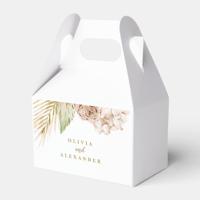 Boho Tropical Floral and Palm Wedding Favor Boxes (Front Side)
