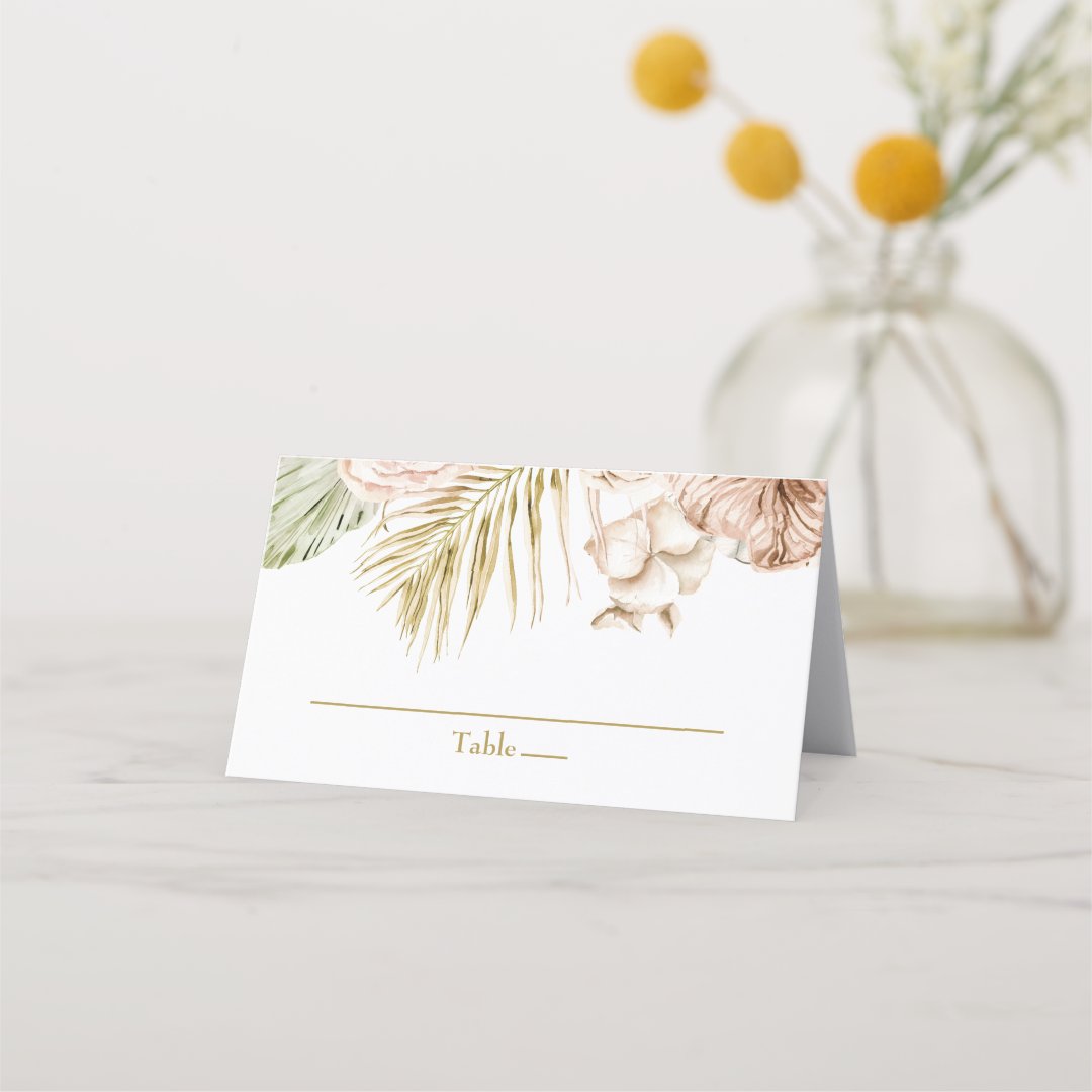 boho Tropical Floral and Palm Wedding Place Card | Zazzle