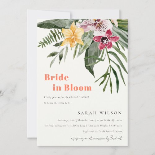 Boho Tropical Floral Bride In Bloom Bridal Shower Invitation