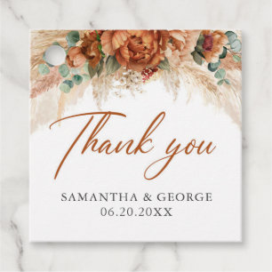 Boho tropical floral copper pampas grass wedding favor tags