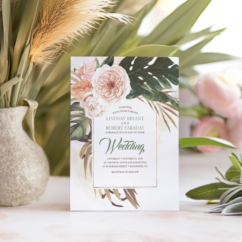 Boho Tropical Floral Desert Wedding Invitation (Tropical Boho Wedding Invitations)