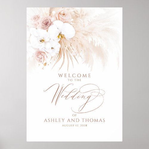 Boho Tropical Floral Elegant Wedding Welcome Sign