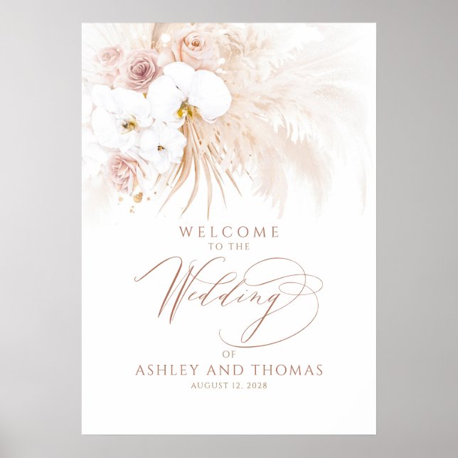 Boho Tropical Floral Elegant Wedding Welcome Sign (Front)