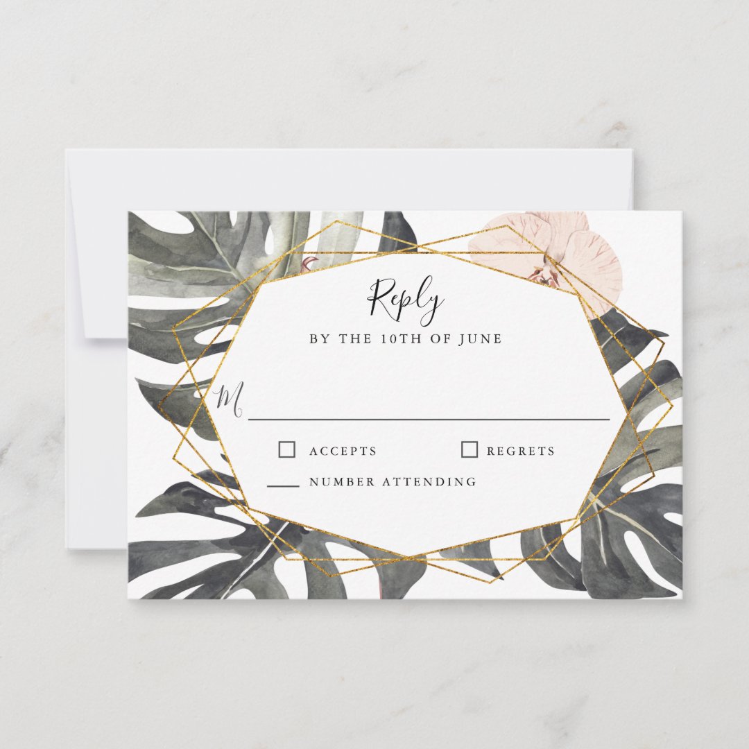 Boho Tropical Floral Geometric Frame Wedding Rsvp Zazzle