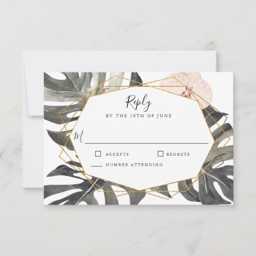 Boho Tropical Floral Geometric Frame Wedding RSVP