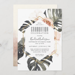 Boho Tropical Floral Graduation Party Invitation