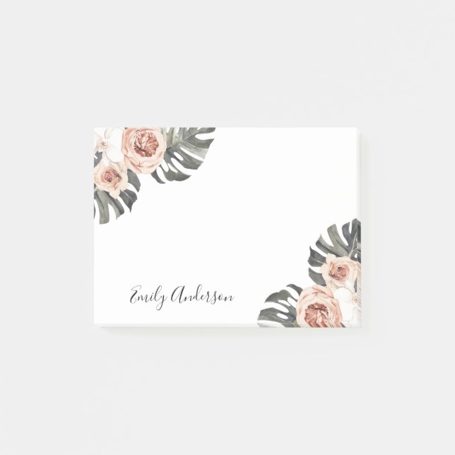 Boho Tropical Floral Personalized Post-it Notes (Front)