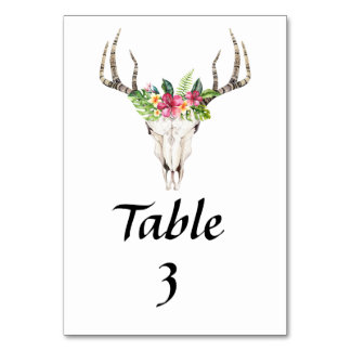 Boho Tropical Floral Skull Table Number