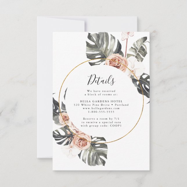 Boho Tropical Floral Wedding Details Card (Front)