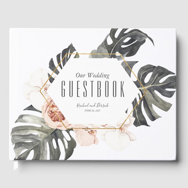 Boho Tropical Floral Wedding Guest Book (Front)