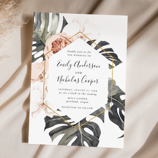Boho Tropical Floral Wedding Invitation