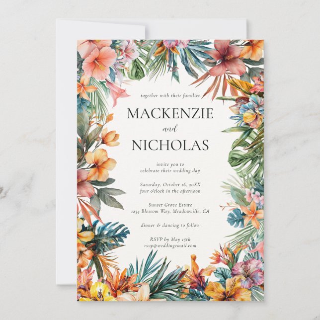 Boho Tropical Floral Wedding Invitation (Front)