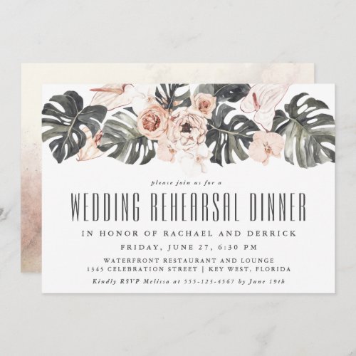 Boho Tropical Floral Wedding Rehearsal Dinner Invitation