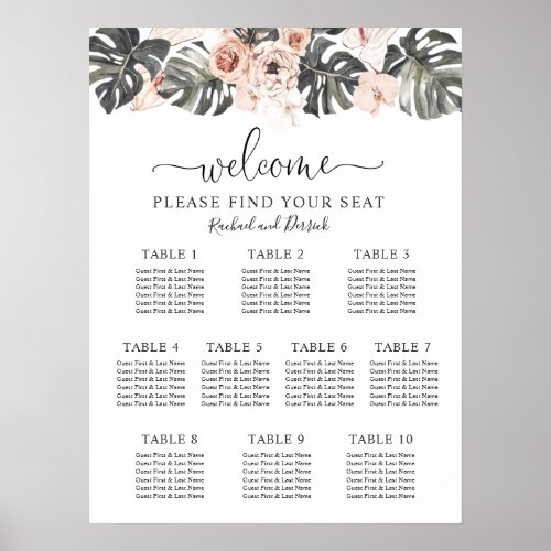 Boho Tropical Floral Wedding Seating Chart