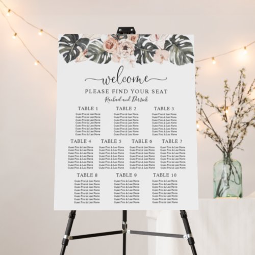 Boho Tropical Floral Wedding Seating Chart Foam Board