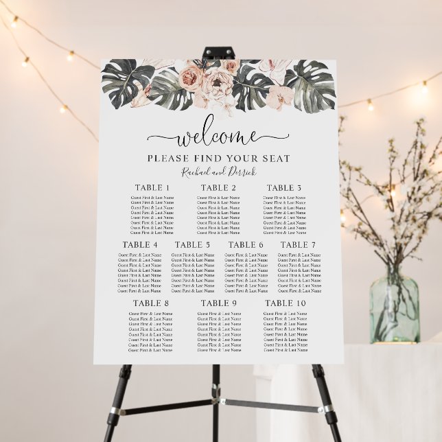 Boho Tropical Floral Wedding Seating Chart Foam Board (In Situ (Stand))
