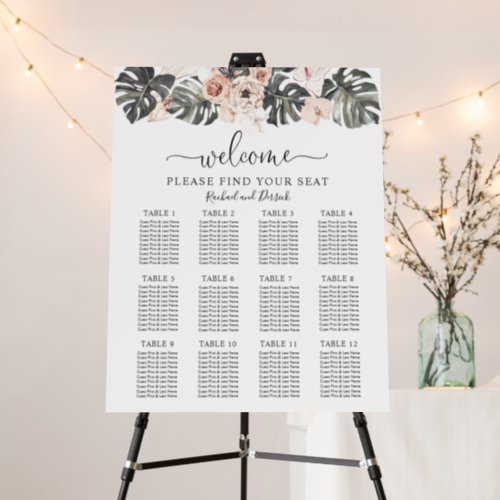 Boho Tropical Floral Wedding Seating Chart Foam Board