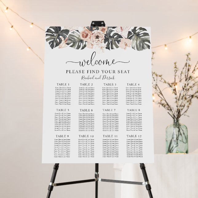 Boho Tropical Floral Wedding Seating Chart Foam Board (In Situ (Stand))