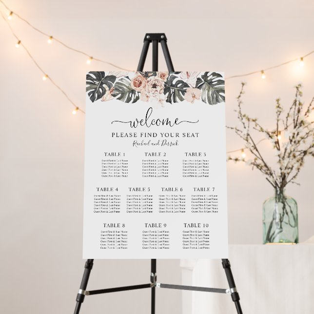 Boho Tropical Floral Wedding Seating Chart Foam Board (In Situ (Stand))