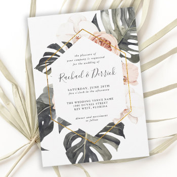 Boho Tropical Floral With Geometric Frame Wedding Invitation by DancingPelican at Zazzle