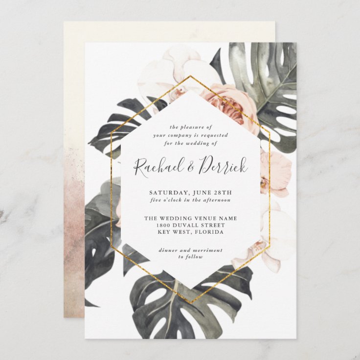 Boho Tropical Floral with Geometric Frame Wedding Invitation | Zazzle