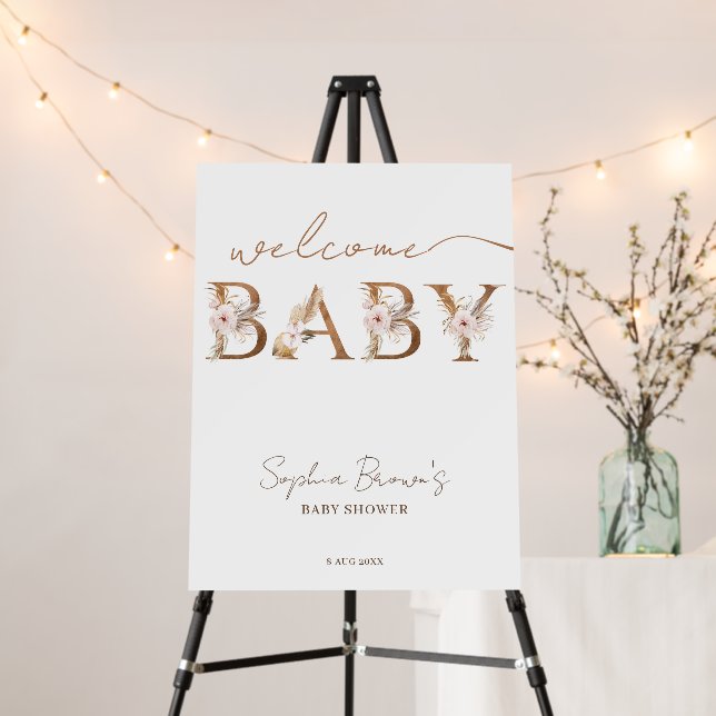 Boho Tropical Flowers Baby Shower Welcome Sign (In Situ (Stand))