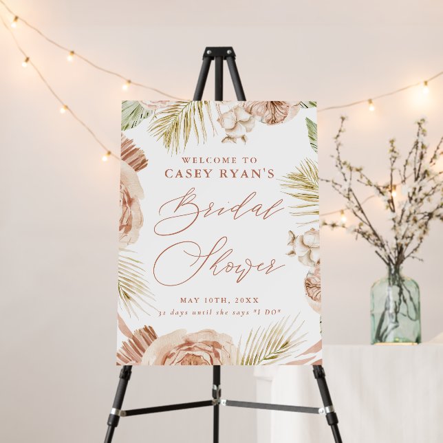 Boho Tropical Flowers Bridal Shower Welcome Sign (In Situ (Stand))
