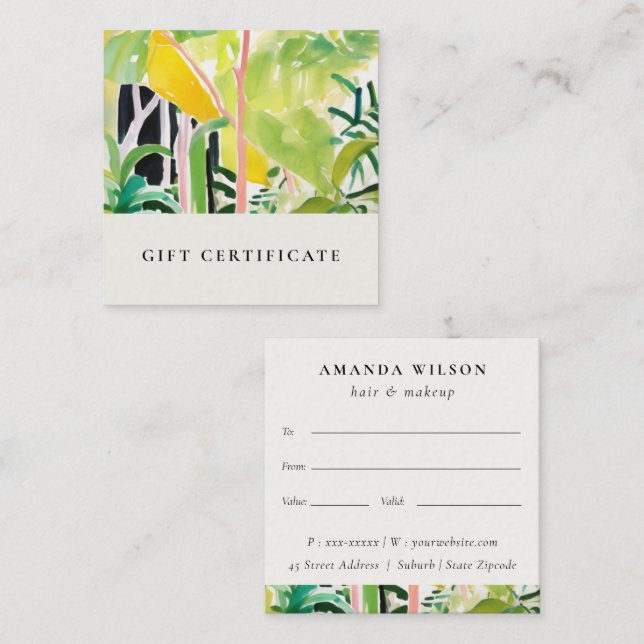 Boho Tropical Foliage Botanical Gift Certificate (Front/Back)