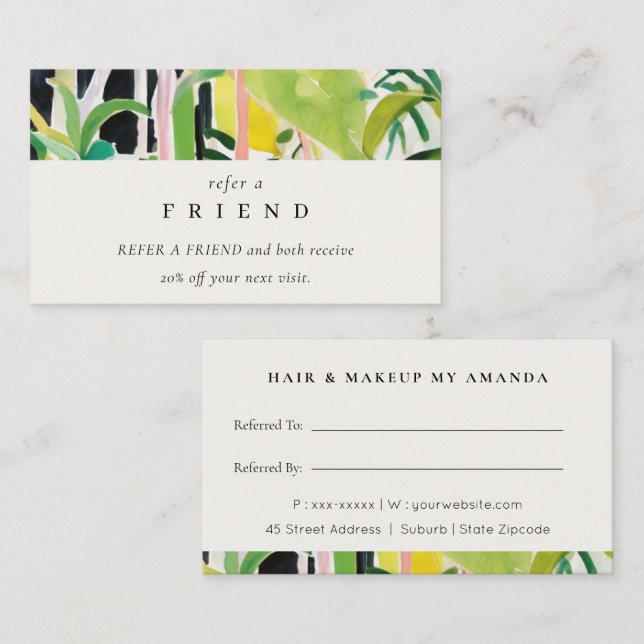Boho Tropical Foliage Botanical Refer A Friend Business Card (Front/Back)